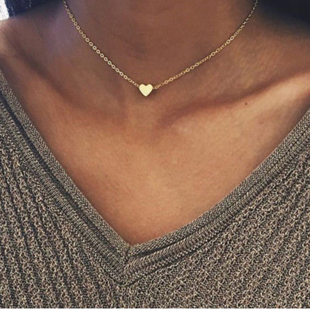 Gold Choker Necklace with Heart Charm